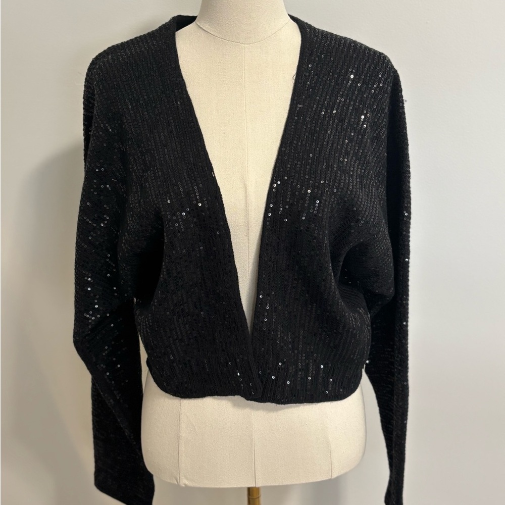Anthropologie Maeve Black Sequin Open Cardigan